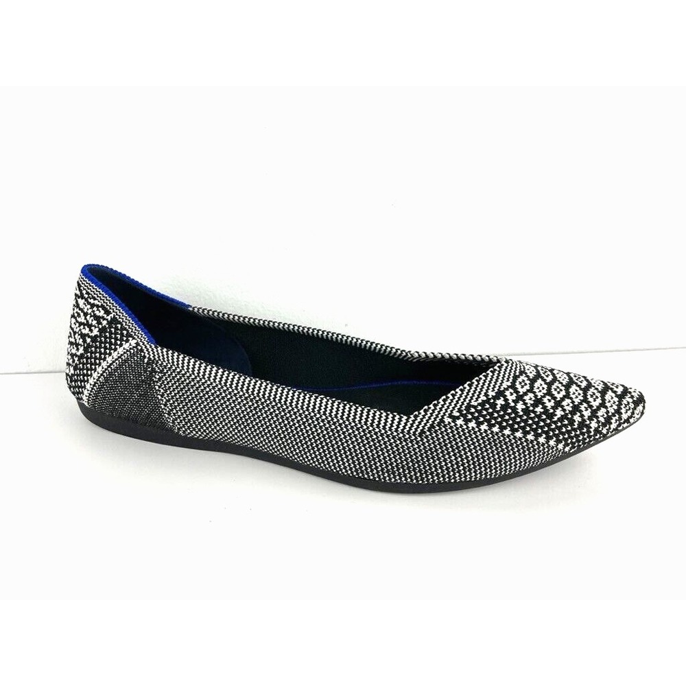 Rothy's The Point Women's Size US 8 Black & White Python Slip On Flat Shoes EUC